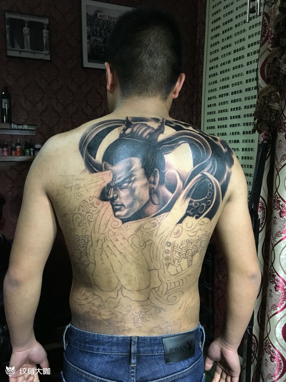满背二郎神纹身图案_纹身图案手稿图片_朱从强的纹身作品集