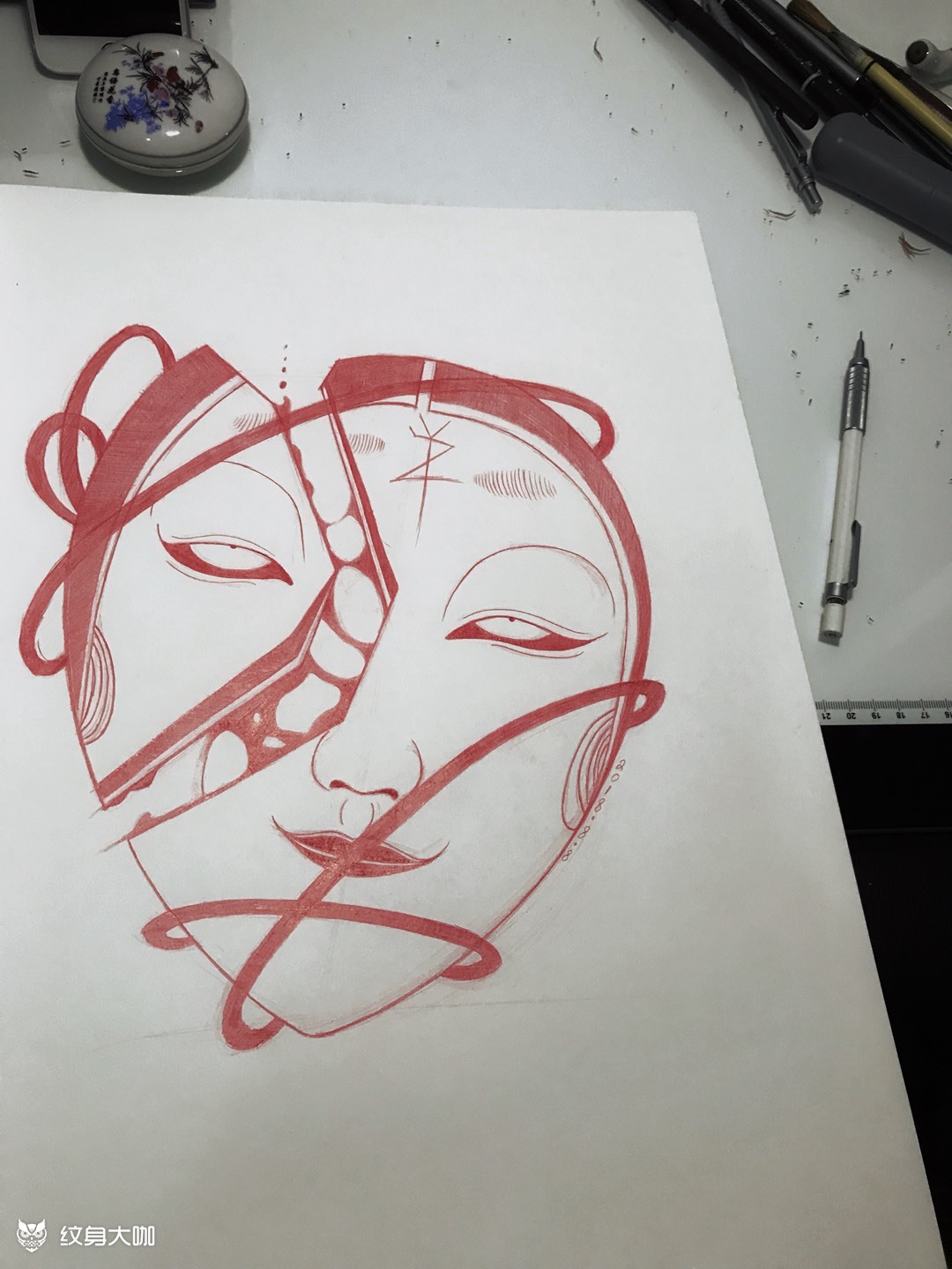 能面_纹身图案手稿图片_张扬的纹身作品集