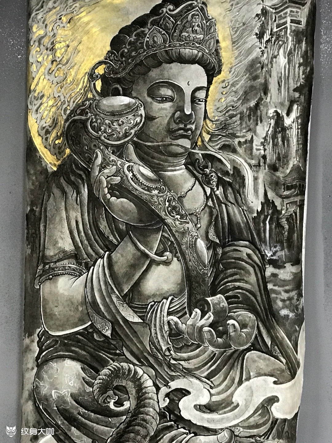 烈火风虚空藏菩萨_纹身图案手稿图片_小明的纹身作品集