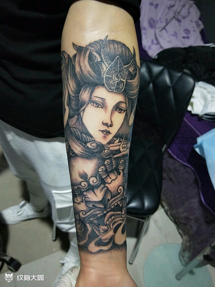 艺妓,唐狮_纹身图案手稿图片_贺明亮的纹身作品集