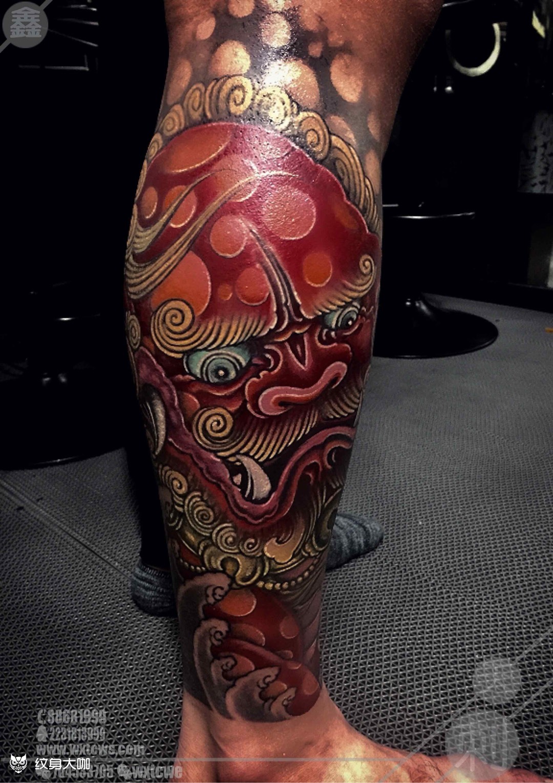 小腿彩色唐狮_纹身图案手稿图片_无锡天刺tattoo-鑫的纹身作品集