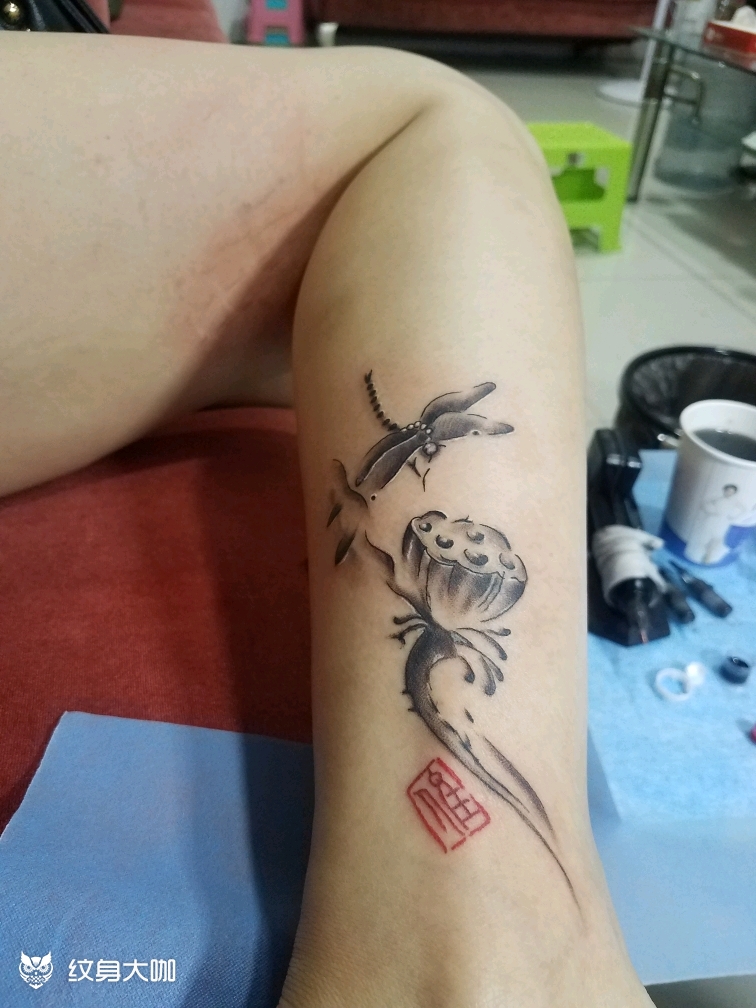 蜻蜓莲蓬_纹身图案手稿图片_阿五的纹身作品集