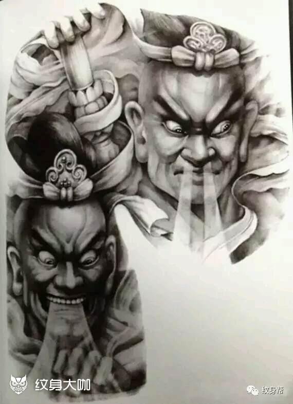 天王半甲_纹身图案手稿图片_张云鹏的纹身作品集