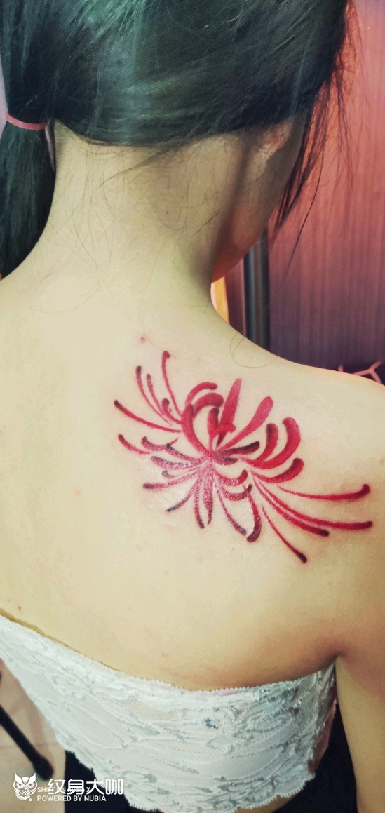 女士后肩彼岸花_纹身图案手稿图片_彭刚的纹身作品集