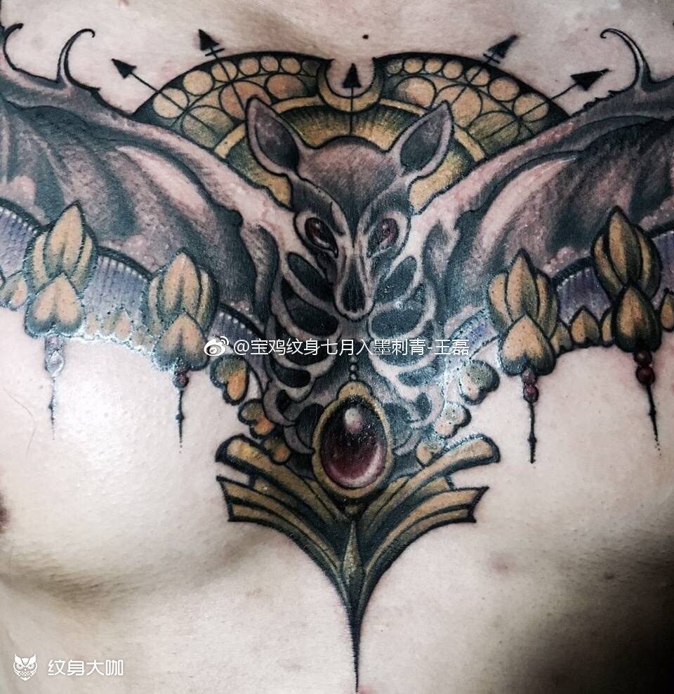 蝙蝠刺青 花胸纹身_纹身图案手稿图片_王磊的纹身作品集