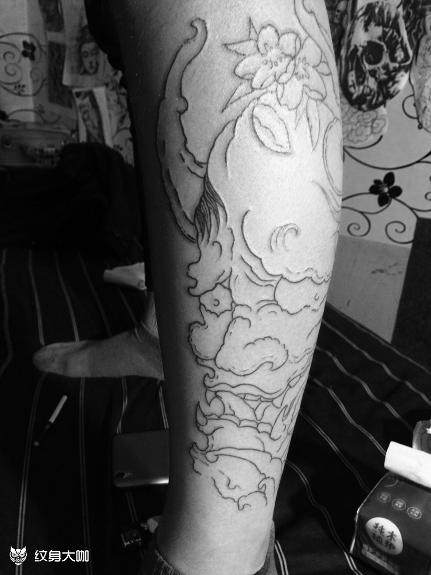 小腿般若未完._纹身图案手稿图片_冯福荣的纹身作品集