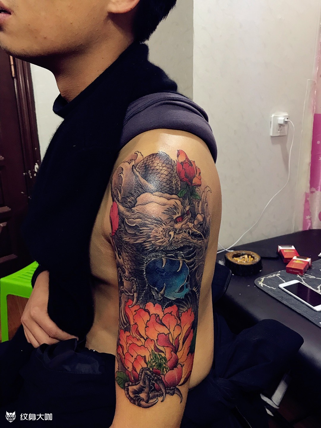 大臂龙遮盖_纹身图案手稿图片_文身师陶子的纹身作品集