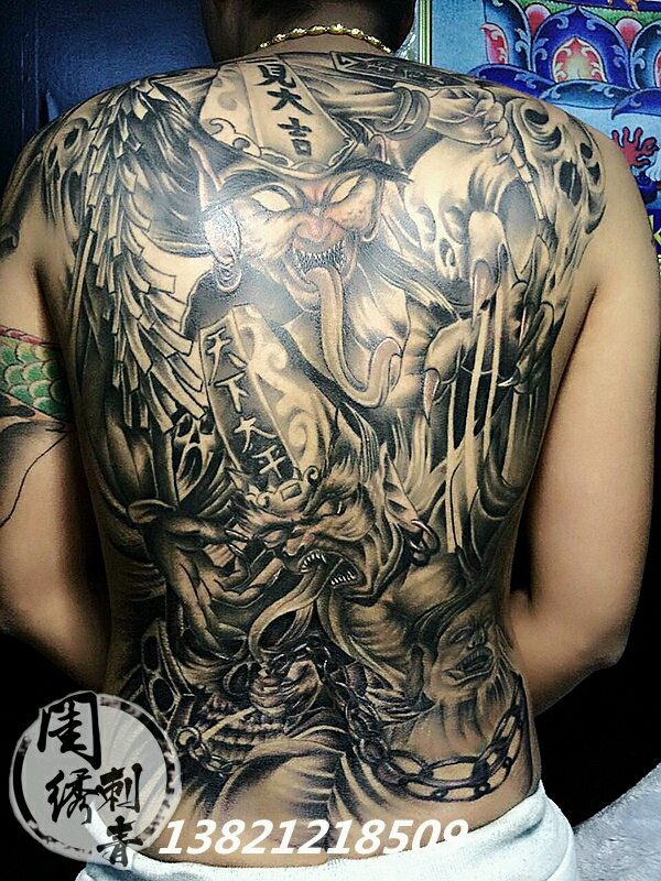 满背黑白无常_纹身图案手稿图片_王乐的纹身作品集