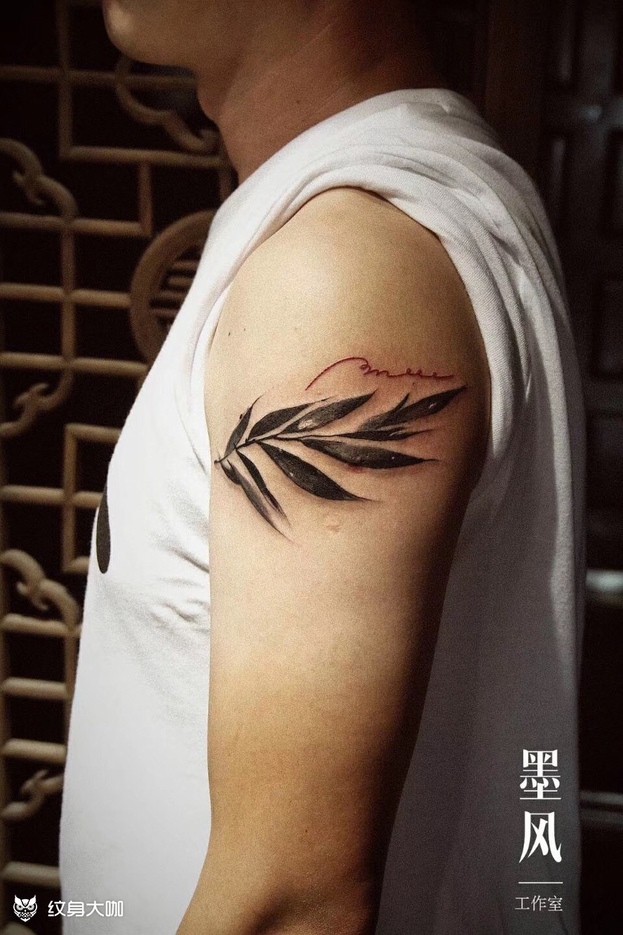 水墨柳叶_纹身图案手稿图片_墨风-单叫兽的纹身作品集