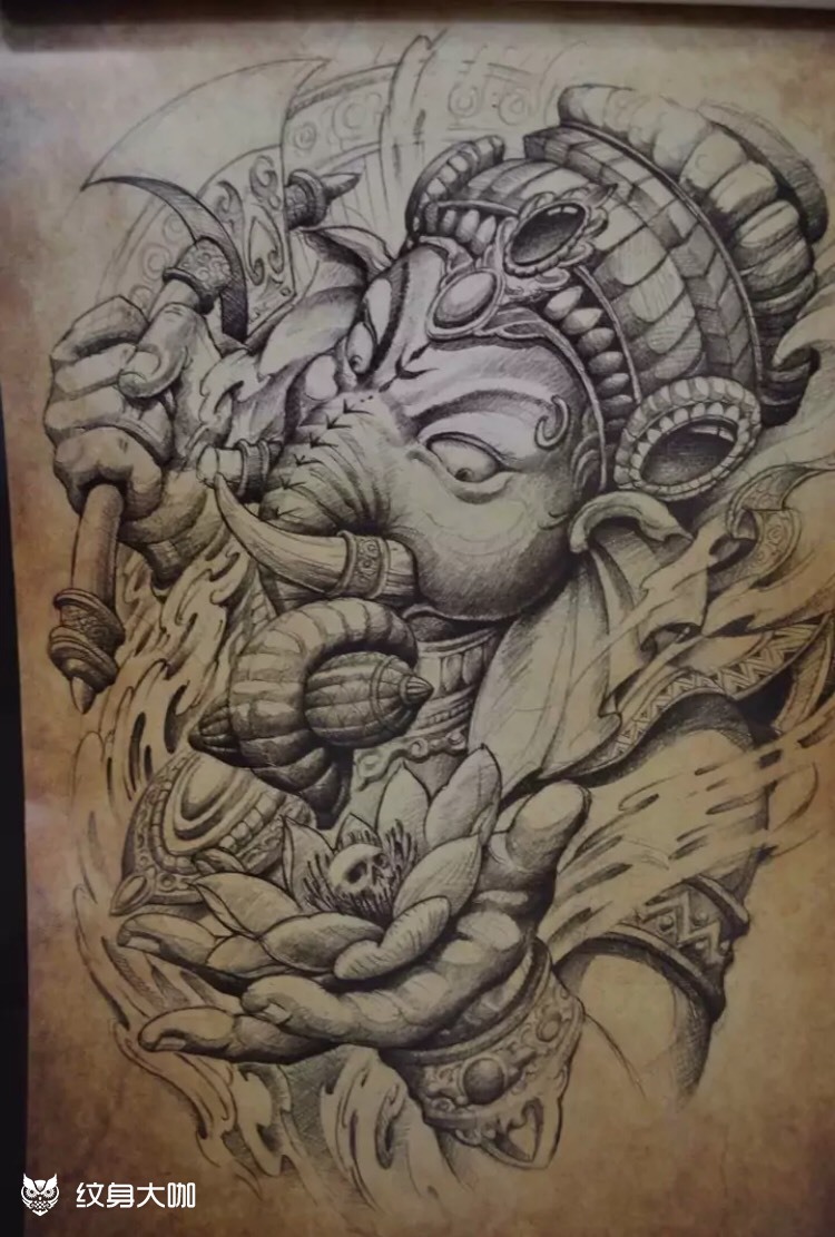 象神_纹身图案手稿图片_尊师孝德的纹身作品集