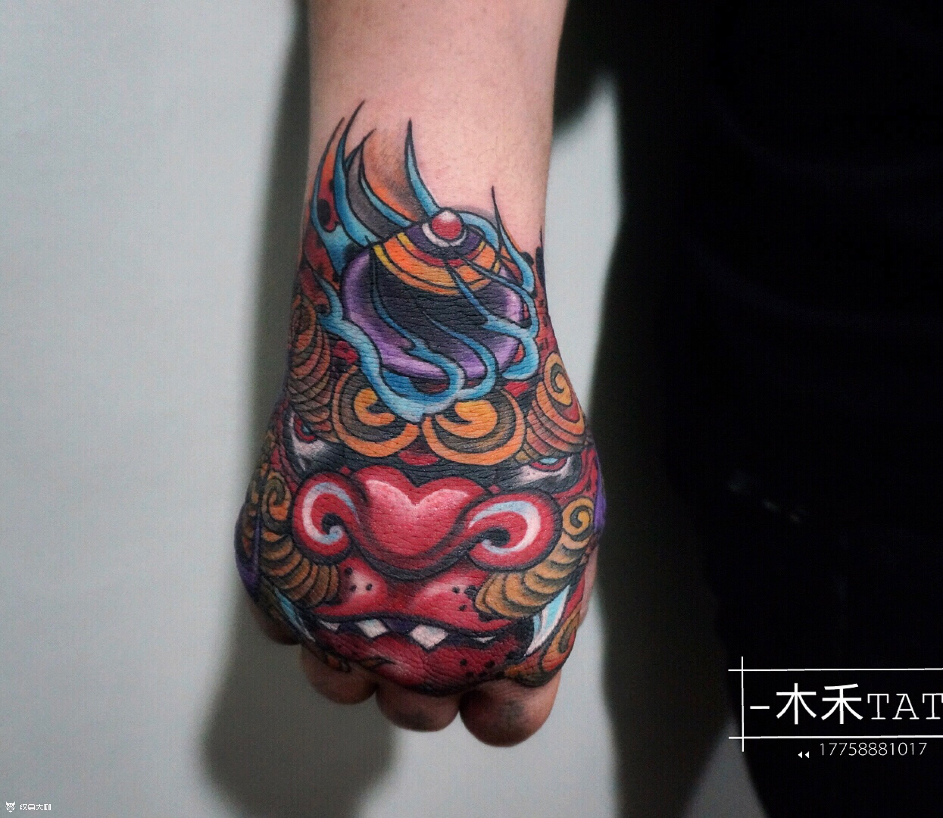 手背唐狮_纹身图案手稿图片_木禾—小欧的纹身作品集