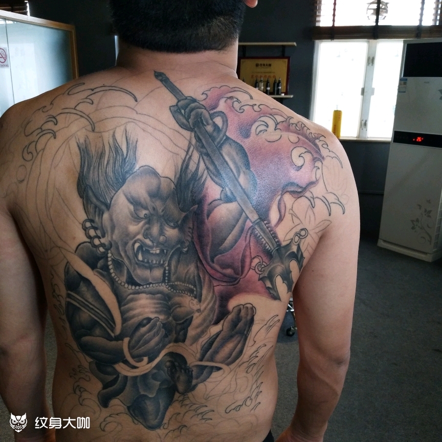 满背,夜叉_纹身图案手稿图片_胡晓霞的纹身作品集