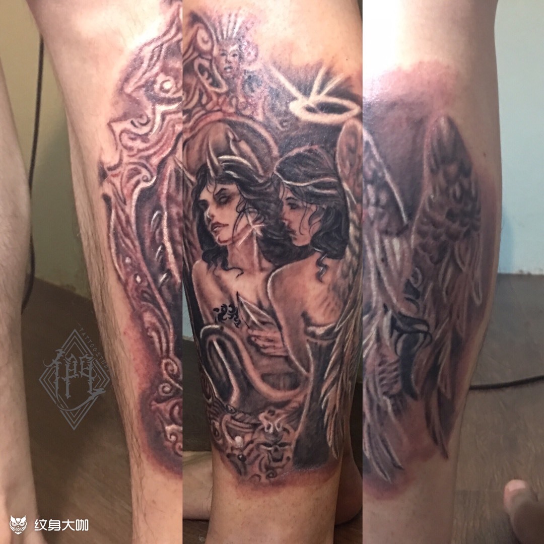 天使与魔鬼_纹身图案手稿图片_泰紫的纹身作品集