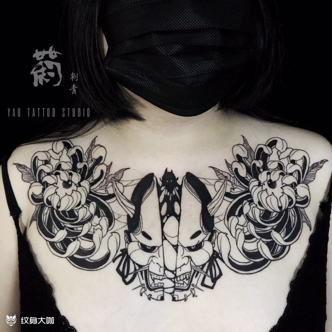 日式胸口纹身手稿图片