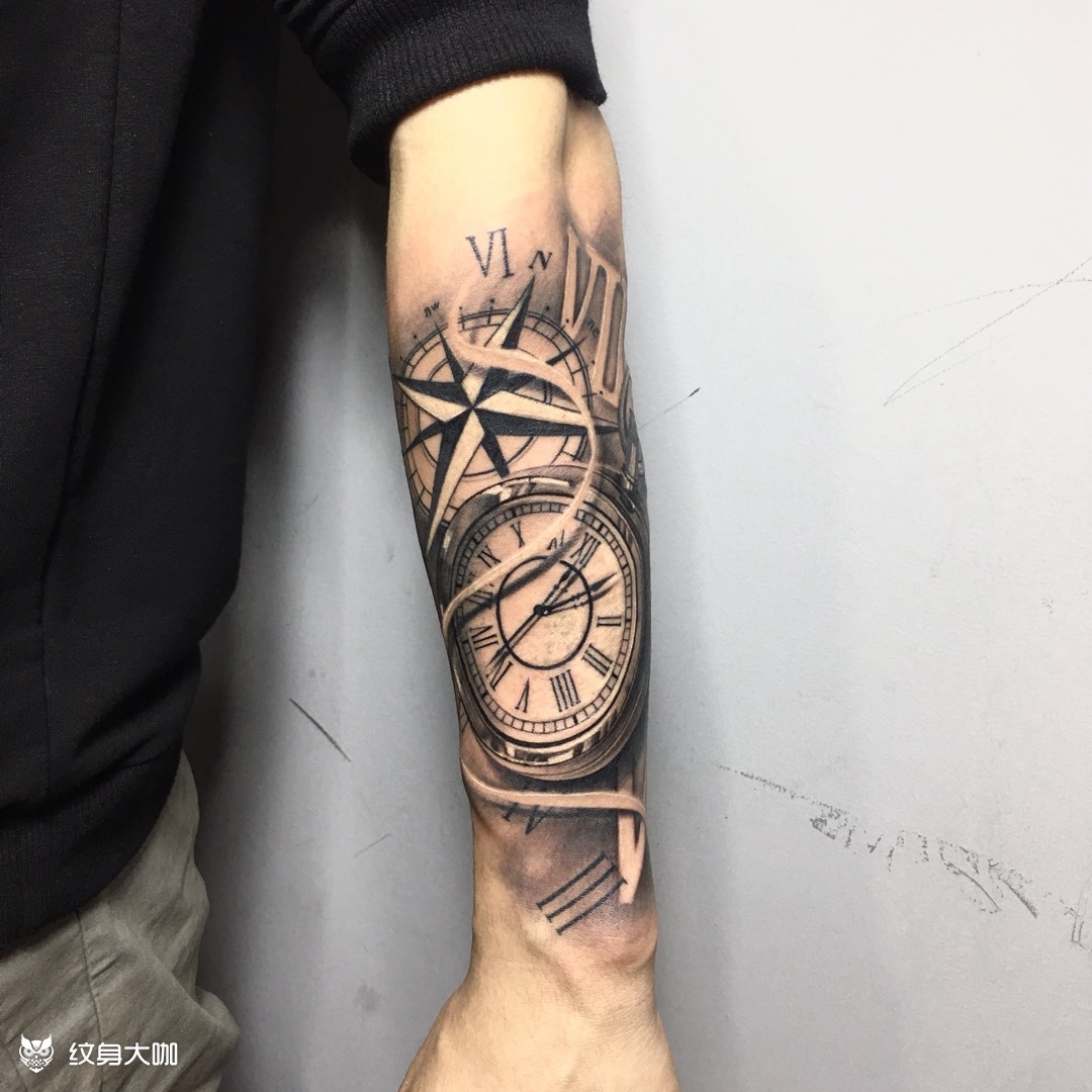 欧美怀表 指南针_纹身图案手稿图片_刘斌的纹身作品集