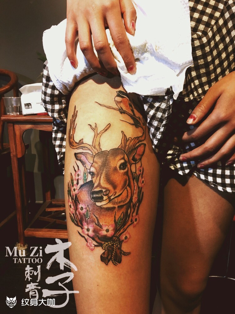 大腿鹿_纹身图案手稿图片_木子的纹身作品集