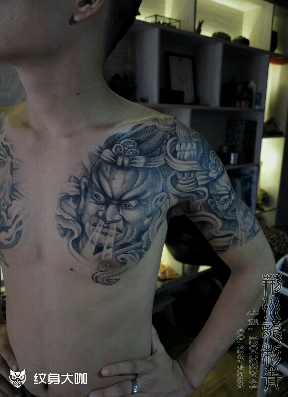 哼哈二将半甲_纹身图案手稿图片_黄小龙的纹身作品集