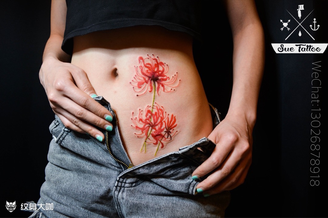 彼岸花疤痕遮盖_纹身图案手稿图片_sue的纹身作品集