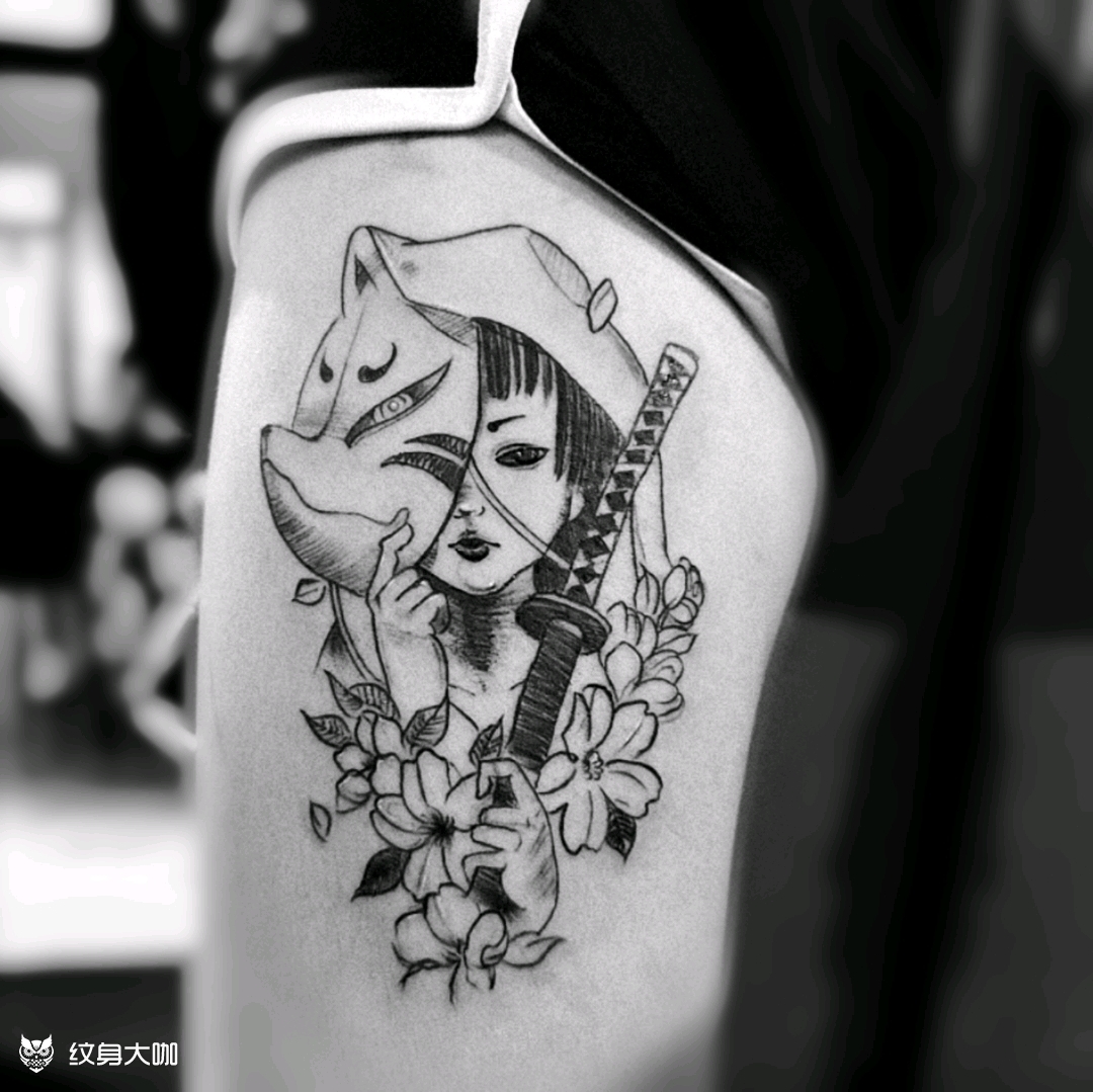 武士艺伎_纹身图案手稿图片_张淼的纹身作品集