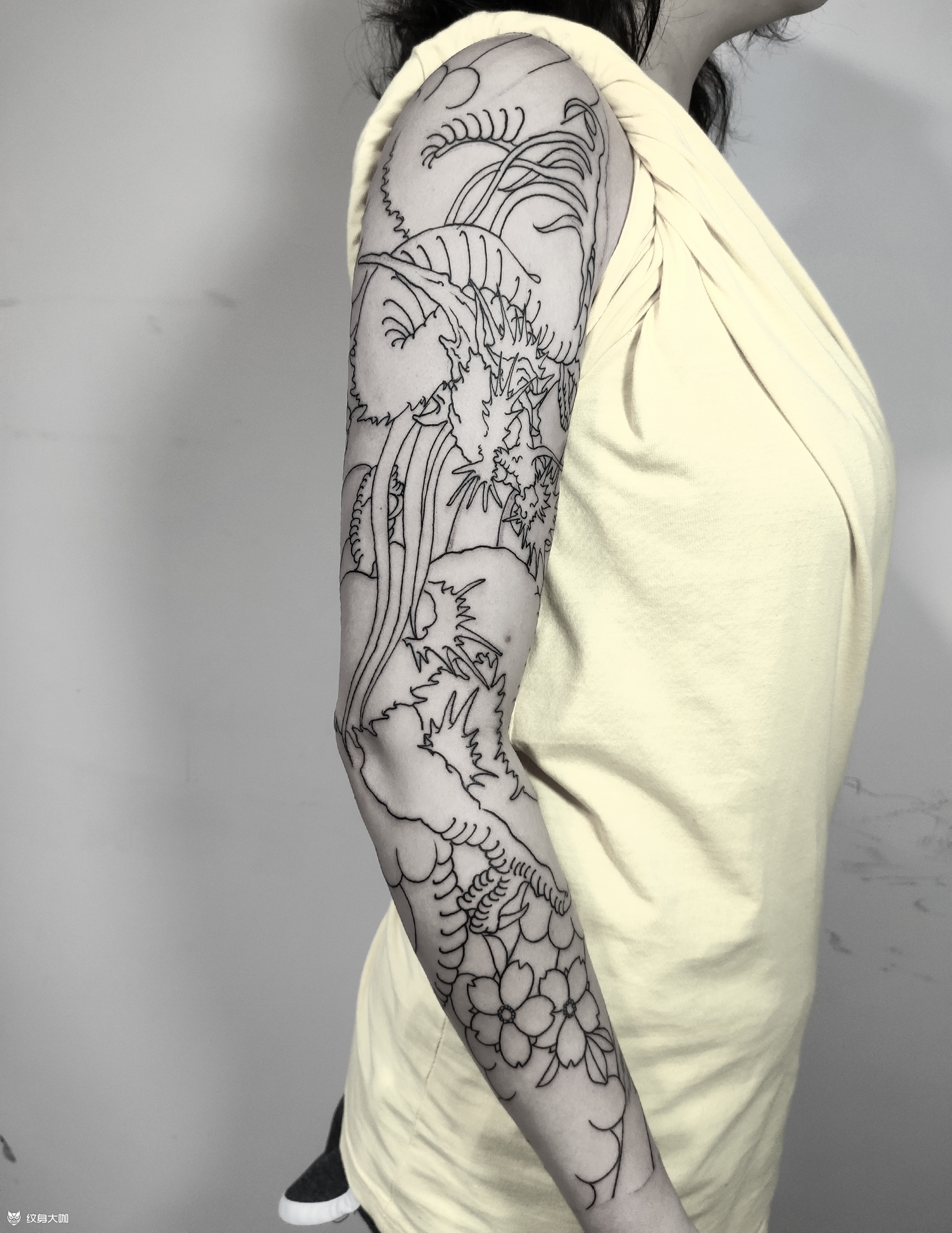 龙花臂第一次线条_纹身图案手稿图片_大春的纹身作品集