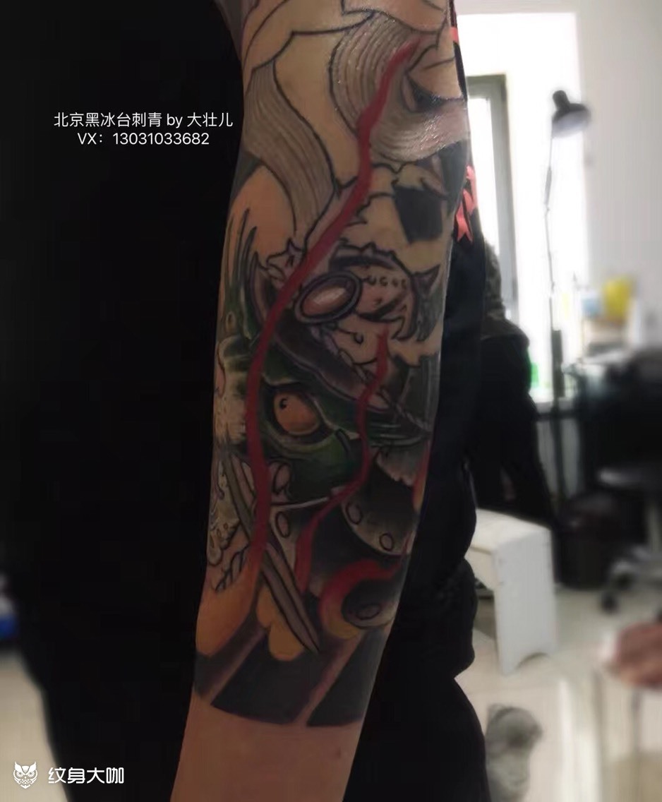 狮虎花臂_纹身图案手稿图片_无言的纹身作品集