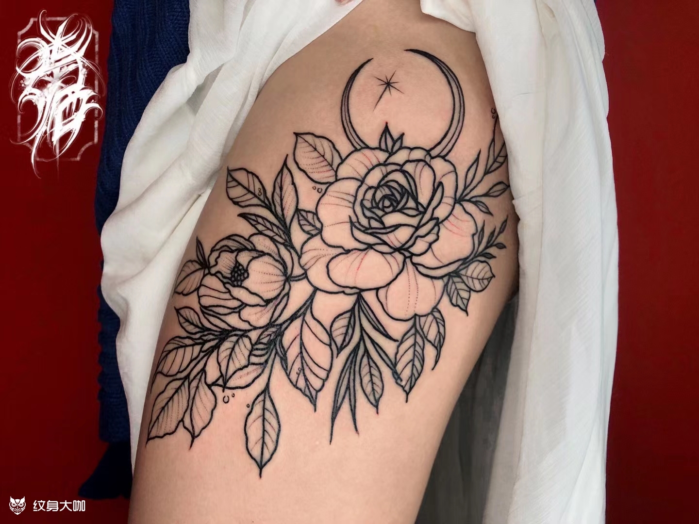 腿部素花_纹身图案手稿图片_柒酒tattoo_suki柒柒的纹身作品集