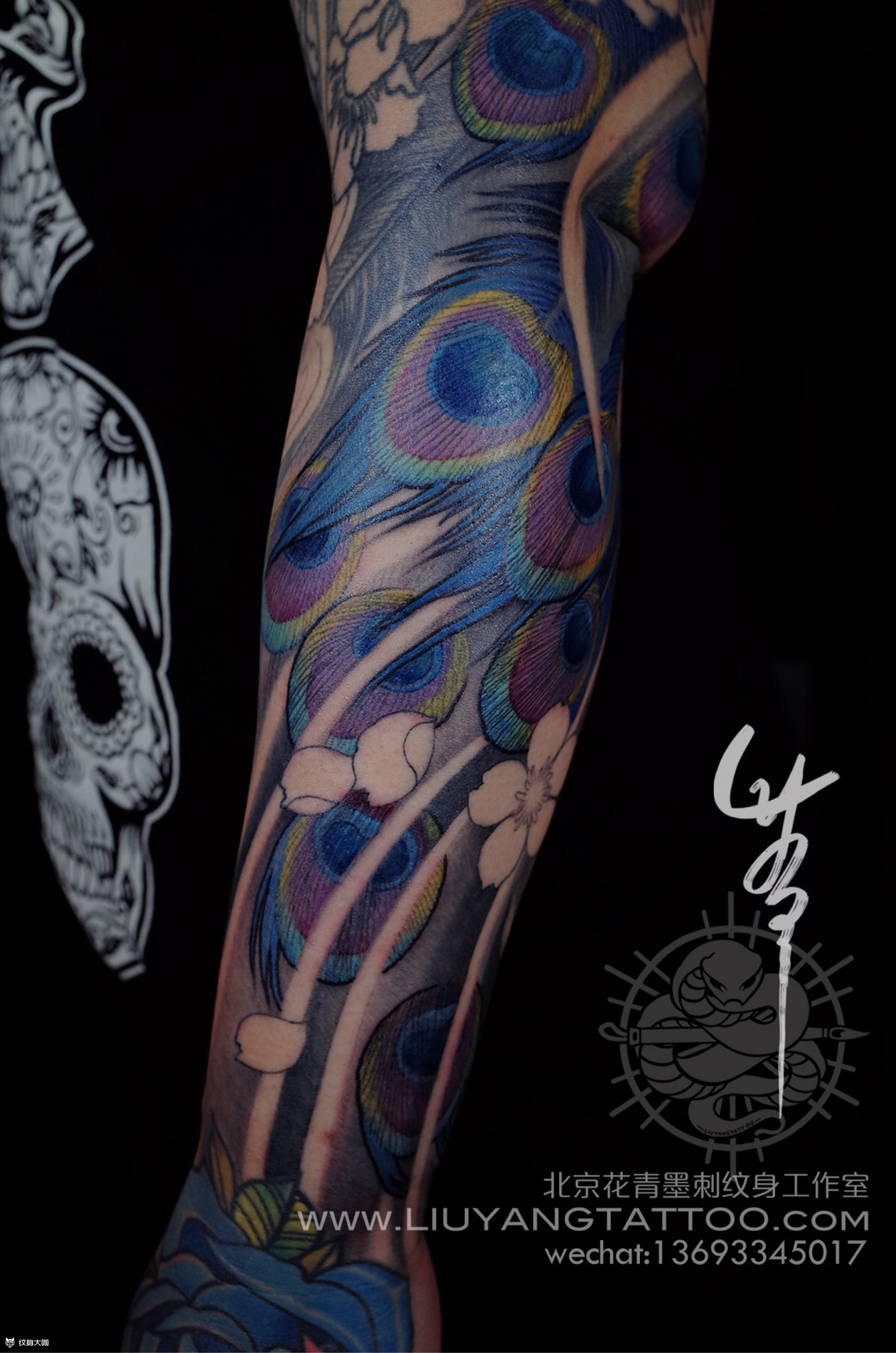孔雀花臂未完_纹身图案手稿图片_刘扬的纹身作品集