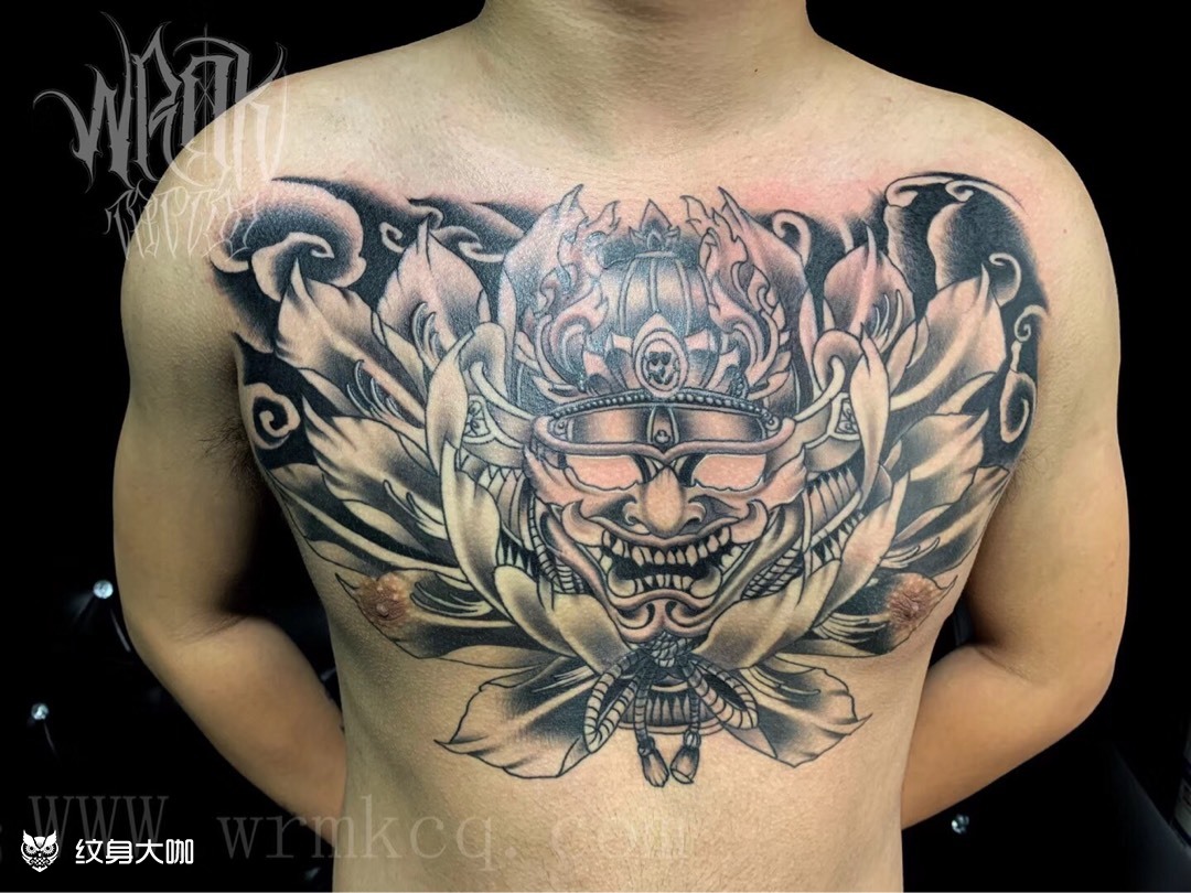 鬼武士大花胸_纹身图案手稿图片_纹人墨刻扬州店的纹身作品集