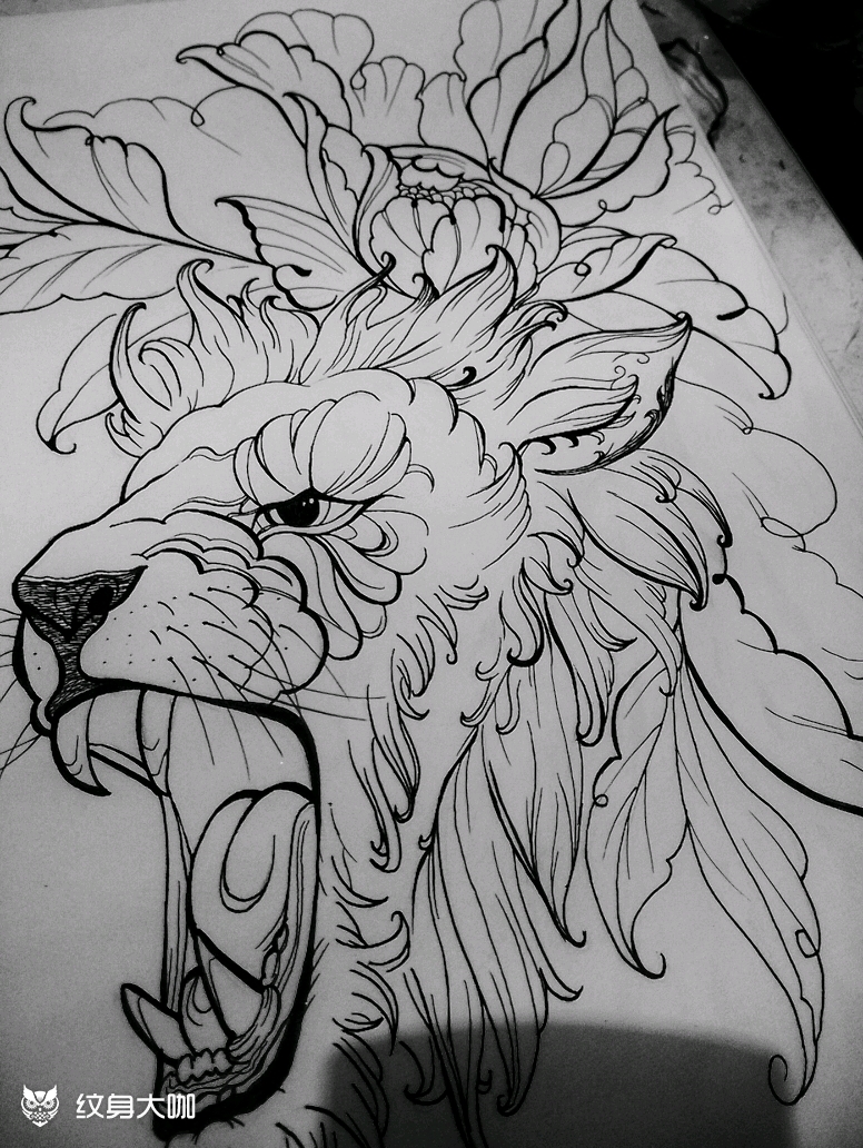 狮子手稿_纹身图案手稿图片_湘一的纹身作品集