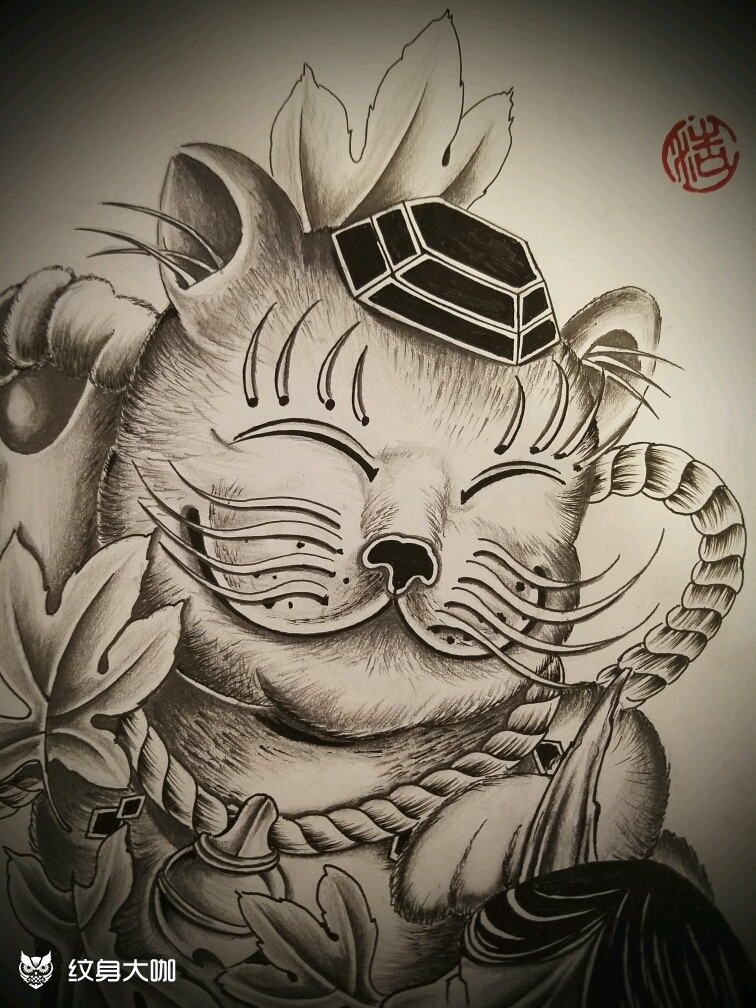 招财猫_纹身图案手稿图片_程浩的纹身作品集