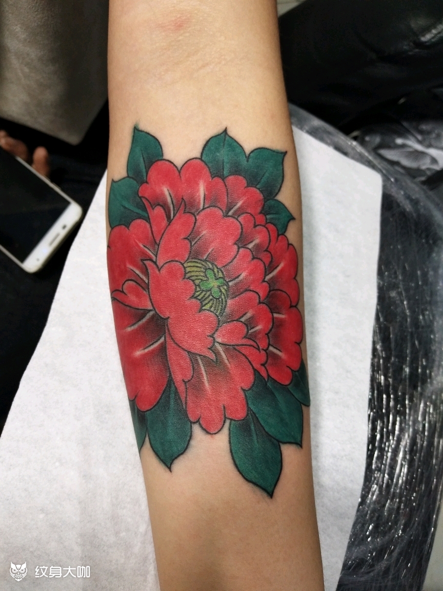 小臂 牡丹_纹身图案手稿图片_邓江磊的纹身作品集