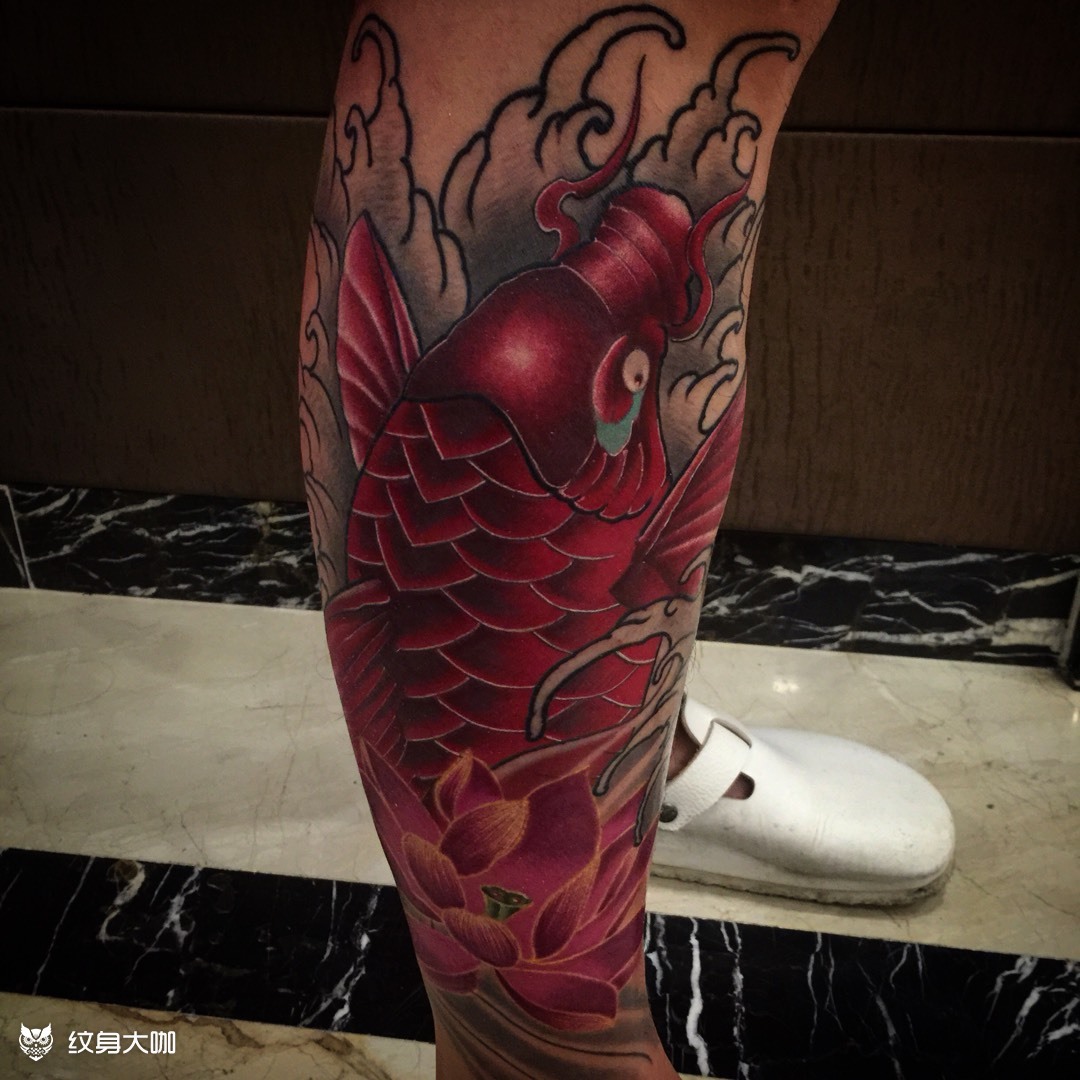 鲤鱼荷花_纹身图案手稿图片_刘国文的纹身作品集
