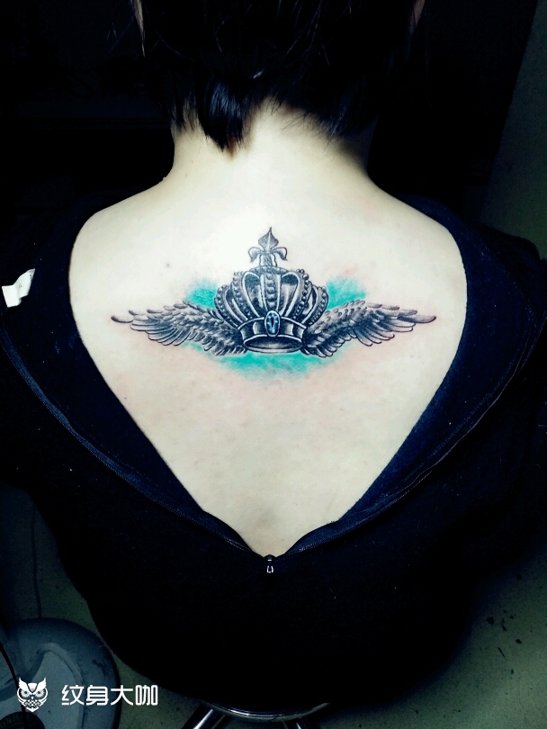 天使皇冠翅膀_纹身图案手稿图片_谢大拿的纹身作品集