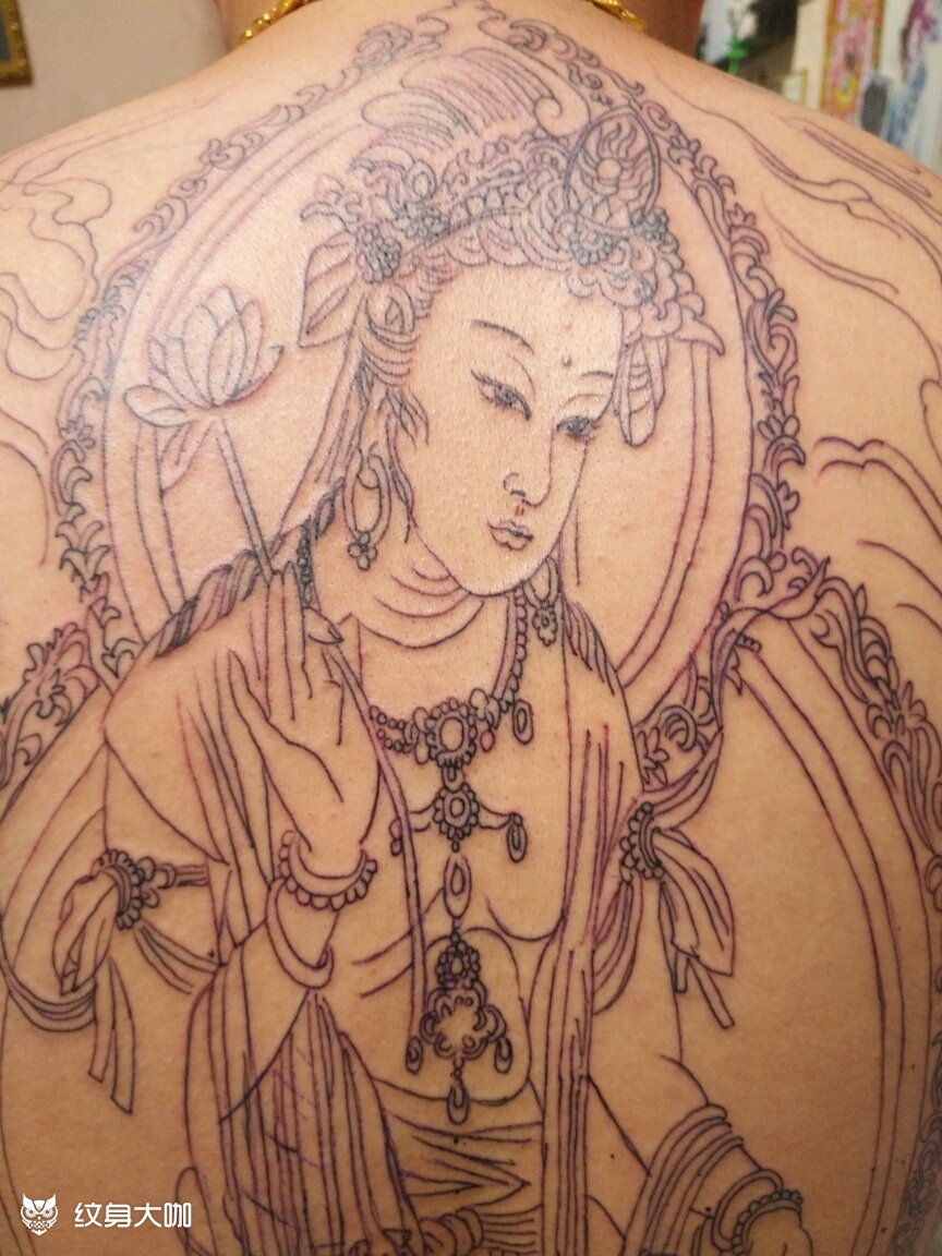 满背观音_纹身图案手稿图片_吴向丽的纹身作品集