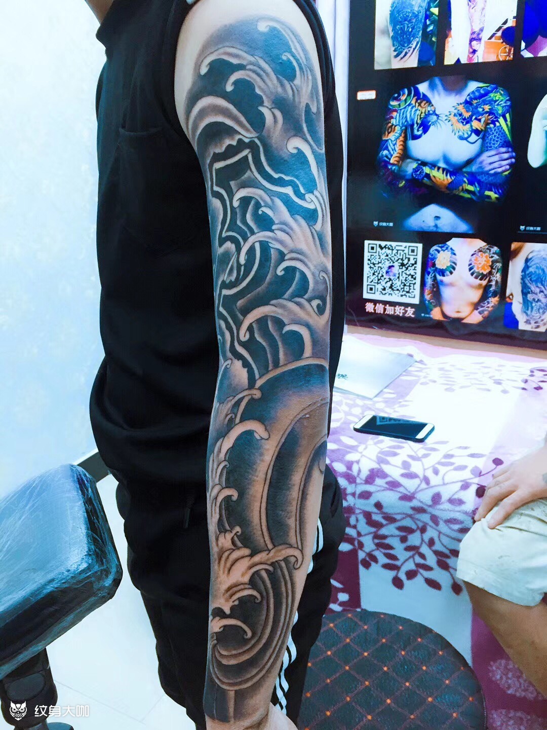 水浪花臂_纹身图案手稿图片_勾永波的纹身作品集