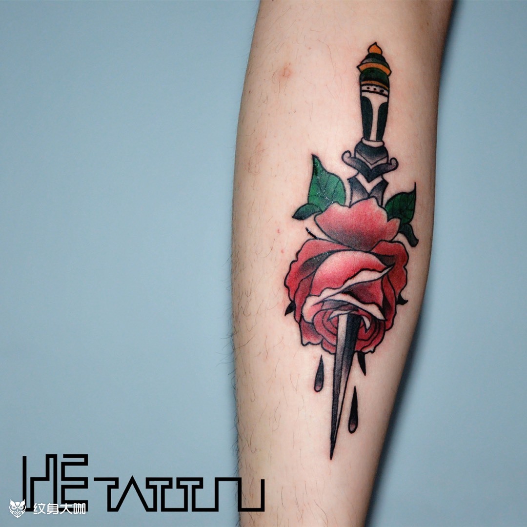 小腿花_纹身图案手稿图片_禾萌的纹身作品集