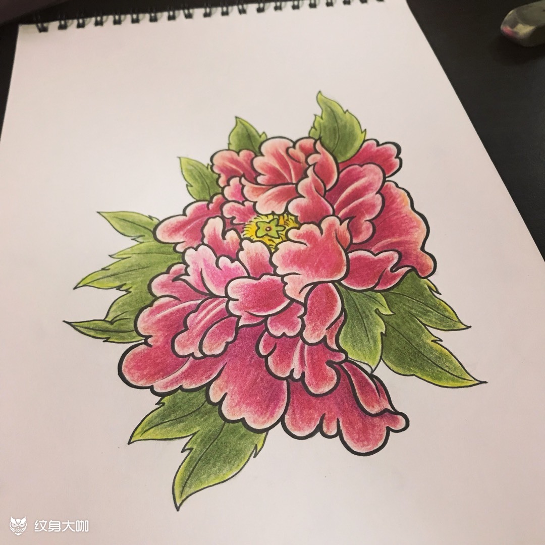 牡丹(手稿)_纹身图案手稿图片_张晋源的纹身作品集