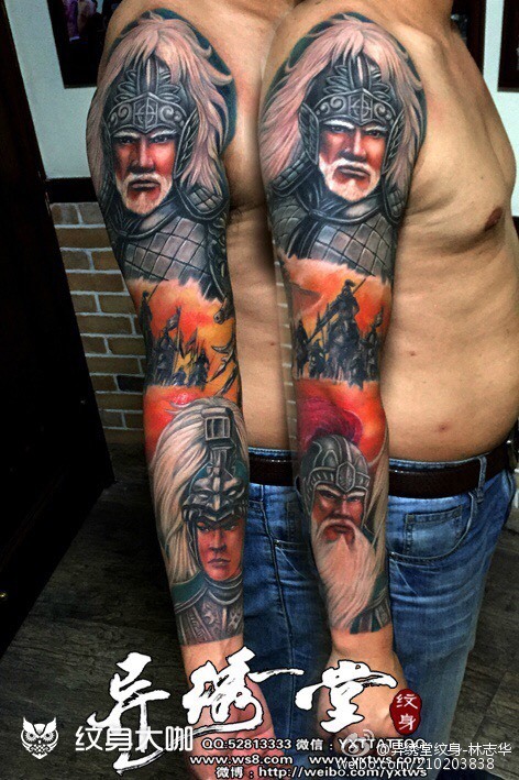 作品简介:五虎上将彩色花臂