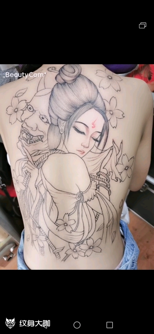 满背艺伎_纹身图案手稿图片_阿阳的纹身作品集