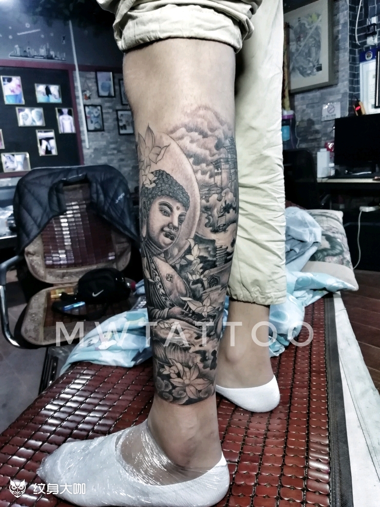 小腿佛_纹身图案手稿图片_李洪意的纹身作品集