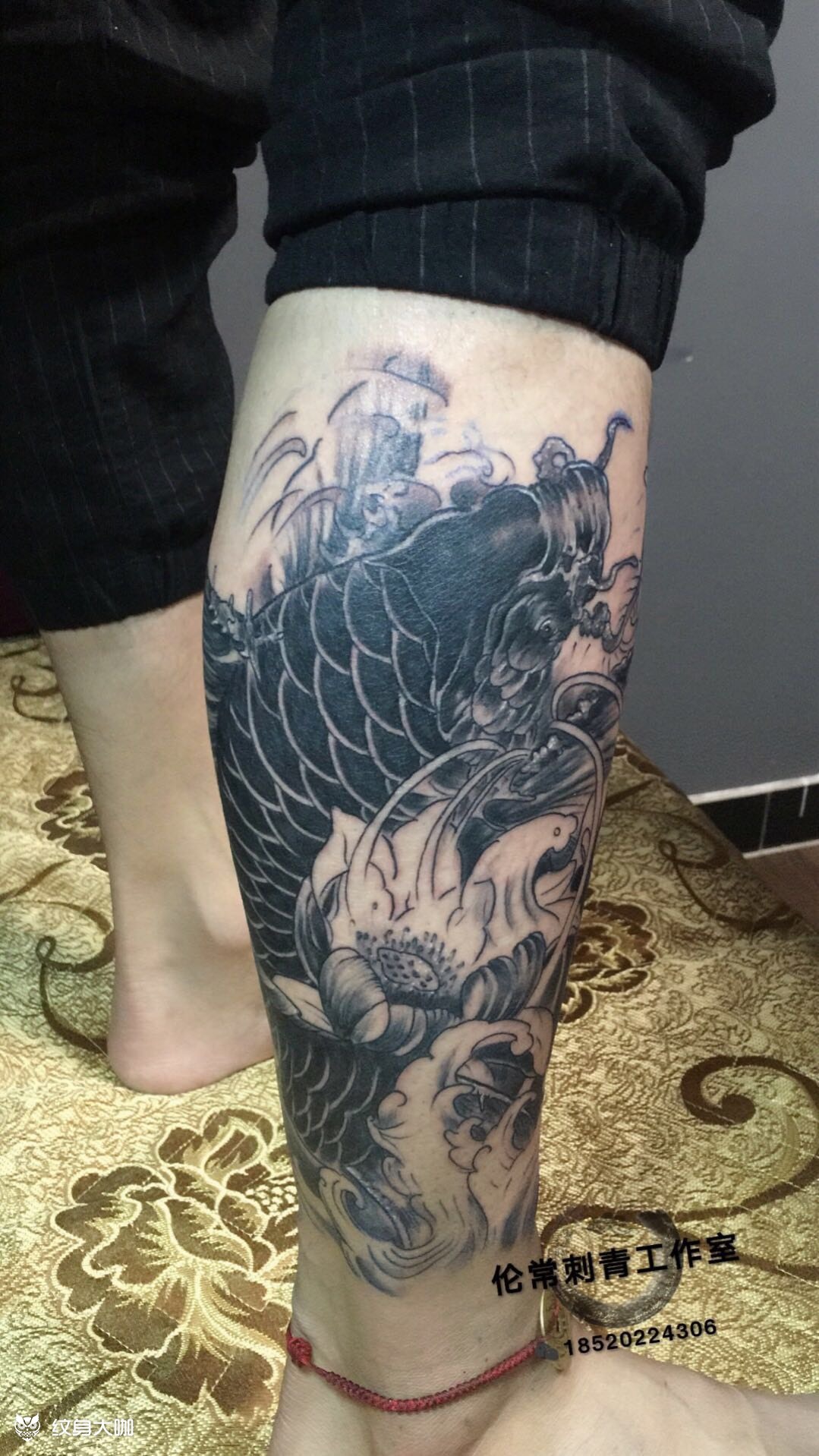 招财鲤鱼包小腿_纹身图案手稿图片_melissa的纹身作品集