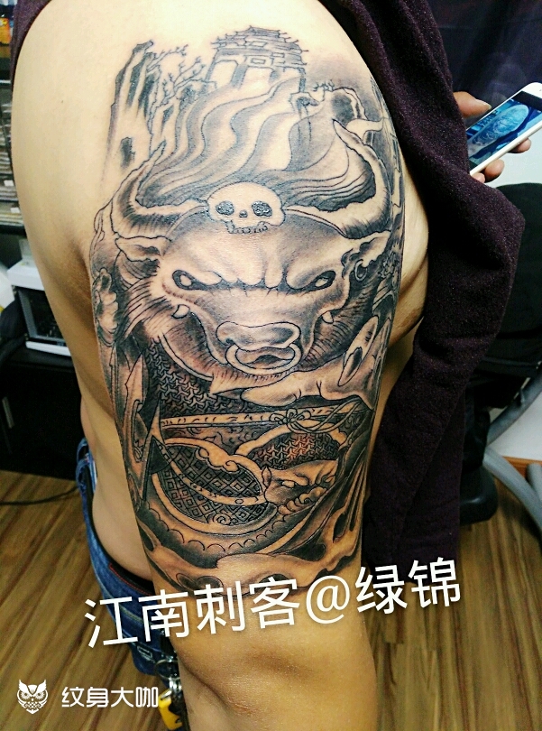 牛魔王_纹身图案手稿图片_绿锦的纹身作品集