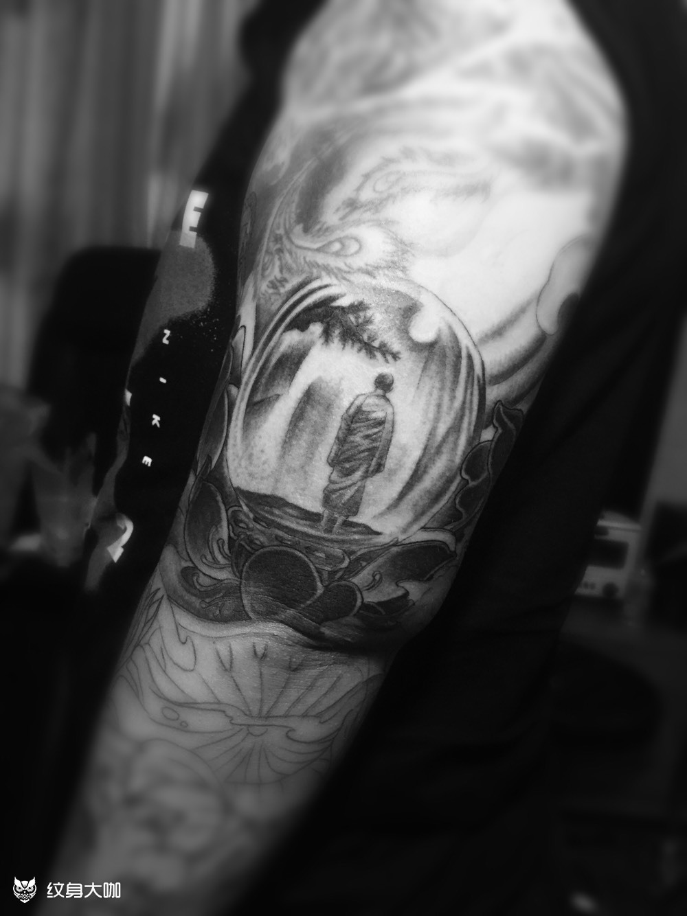 【僧】传统花臂局部_纹身图案手稿图片_小v,先生的纹身作品集