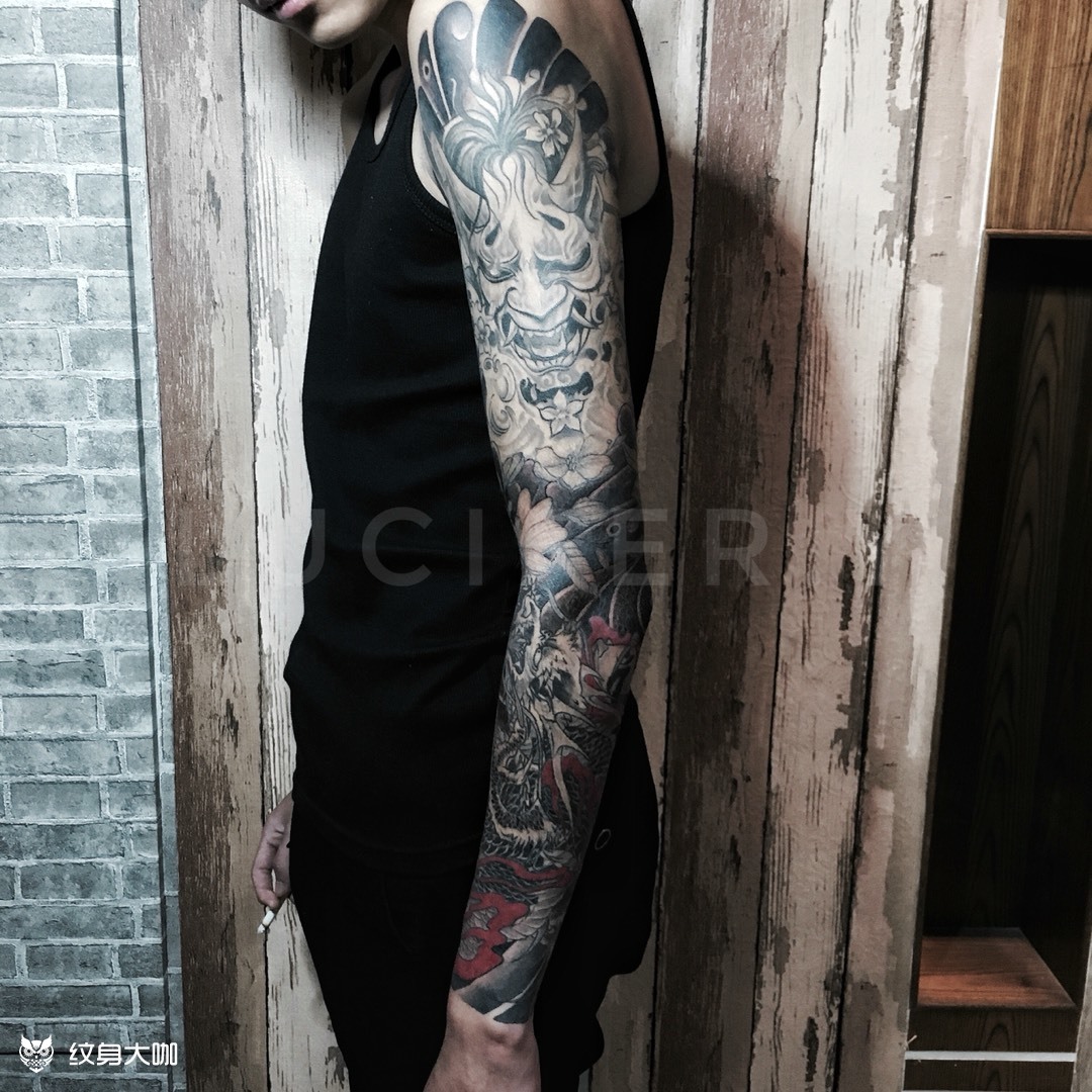 老传统花臂,龙,般若_纹身图案手稿图片_炎师傅的纹身作品集