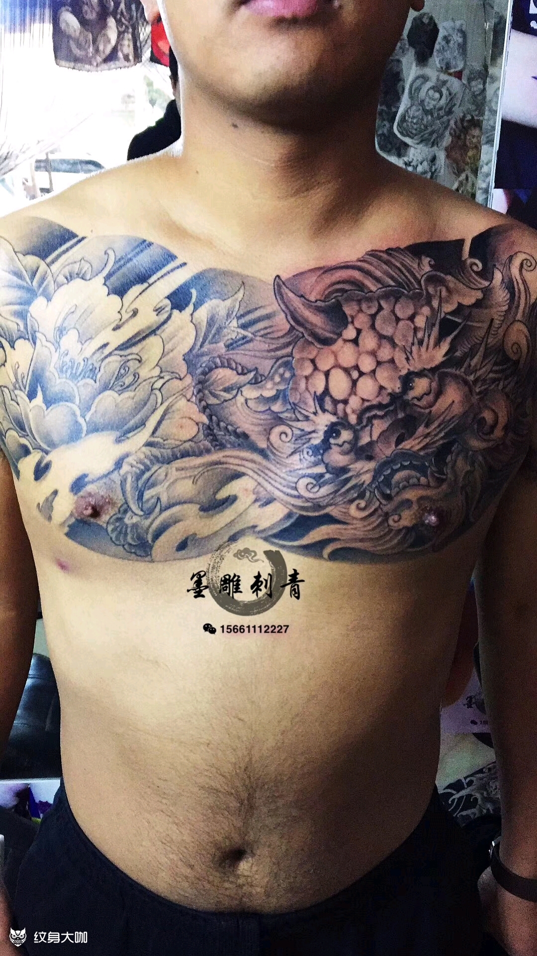 花胸唐狮_纹身图案手稿图片_阿乐的纹身作品集