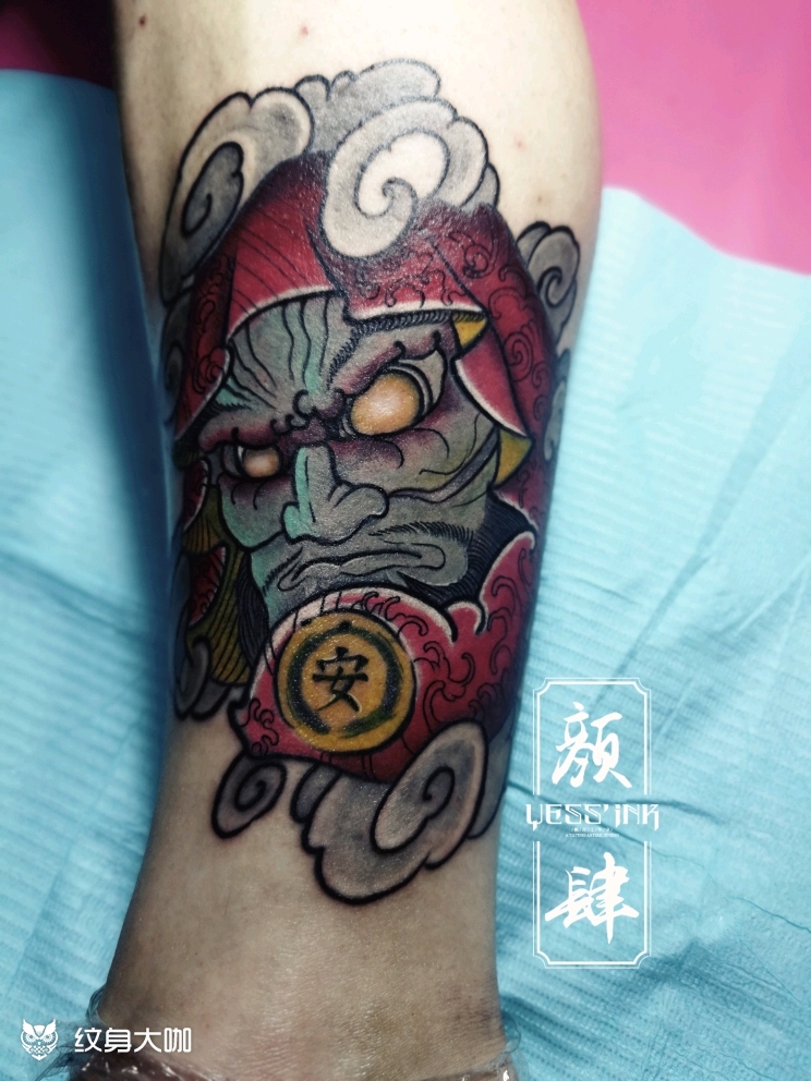 小腿彩色达摩蛋_纹身图案手稿图片_拾肆的纹身作品集