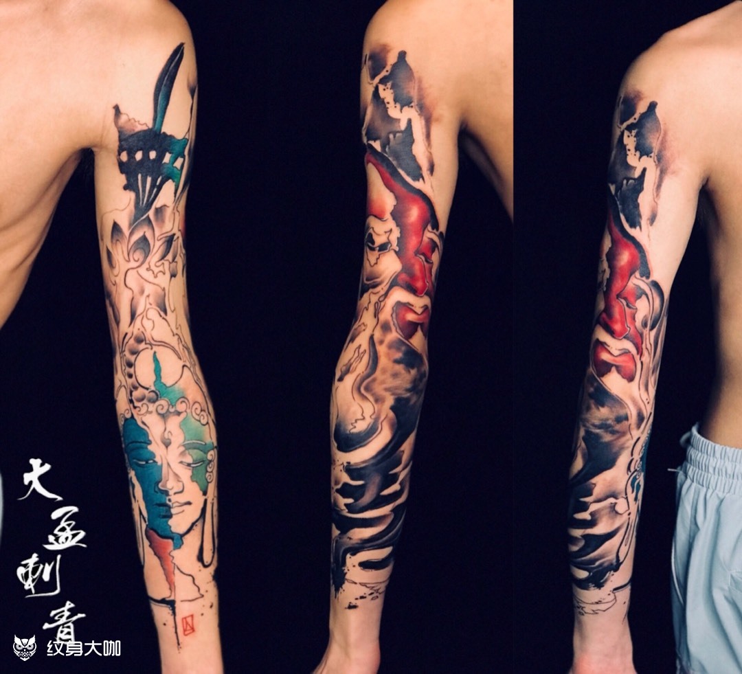水墨花臂_纹身图案手稿图片_大孟的纹身作品集