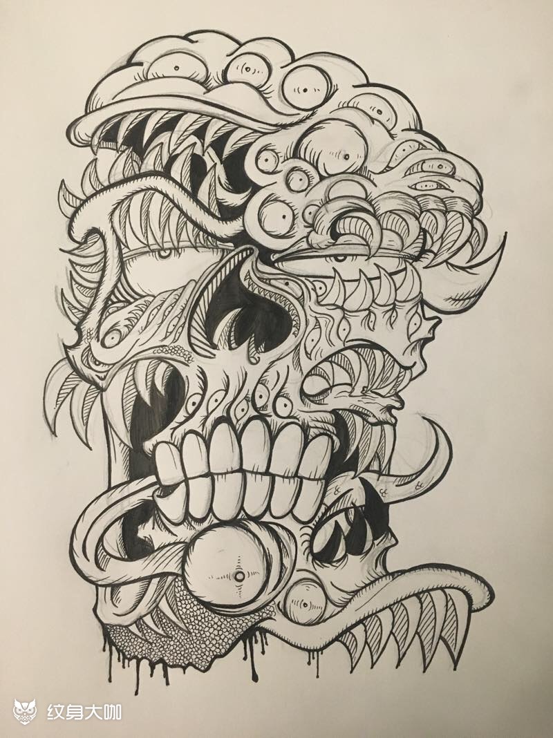 黑白_纹身图案手稿图片_六爻的纹身作品集