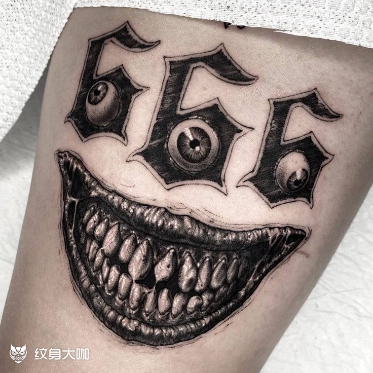 大腿嘴巴666_纹身图案手稿图片_昆明鬼手纹身和平店的纹身作品集