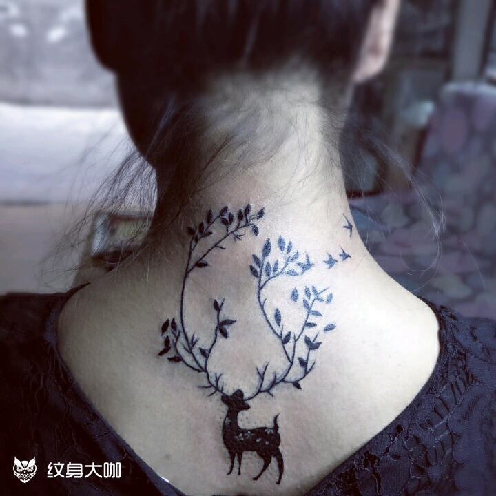 后颈鹿_纹身图案手稿图片_蒋涛的纹身作品集